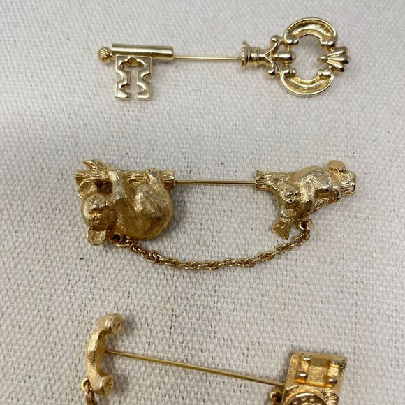 Avon Lot of 3 Brooches Telephone Koala Key Gold-Tone Vintage Stick Pin Classic - Picture 3 of 10